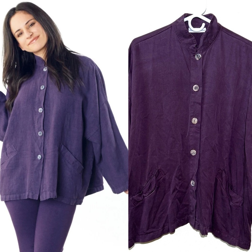Bryn Walker Blazer Oversized Lagenlook Boxy plum